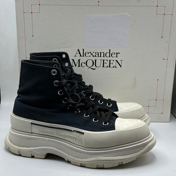 ALEXANDER MCQUEEN Tread Slick Boot Platform Chunky Black White Sz 42 / 9 - Picture 2 of 12